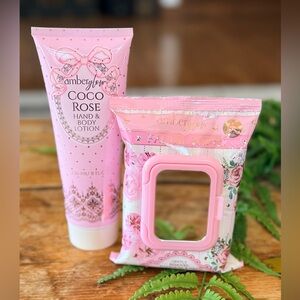 Amberglow Coco Rose Hand & Body Lotion and Facial Wipes Set - NWT